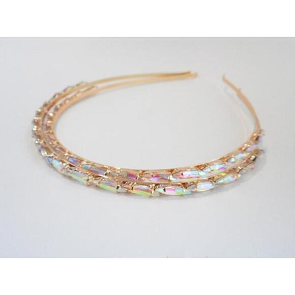 Jewelry - Goldtone and Oval Aqua Crystal Accent Headbands, 2 Pack